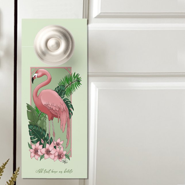 Aviso De Porta Flamingo Verde Rosa Deixa a Lily (Criador carregado)
