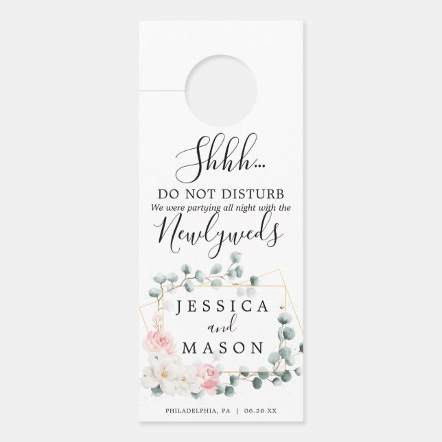 Aviso De Porta Floral Greenery Wedding Door Hanger (Frente)
