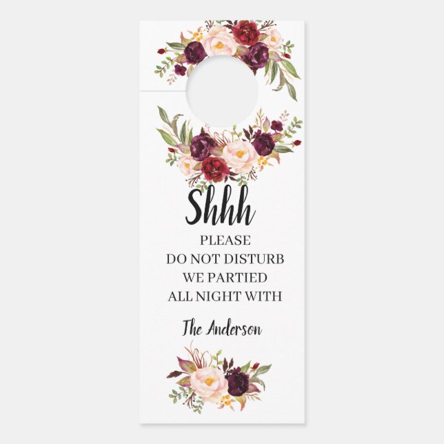 Aviso De Porta Floral Marsala Wedding Welcome Door Hanger (Frente)