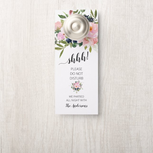 Aviso De Porta Floral rosa e azul (Na maçaneta)