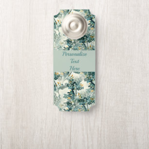 Aviso De Porta Folhagem de Teais Vintage Deixa Padrão Chic Elega
