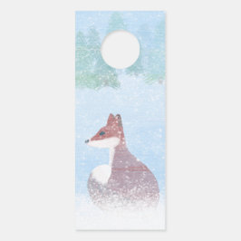 Aviso De Porta Fox in a Snowy Forest Door Hanger