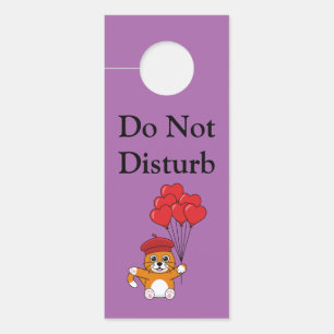 Aviso De Porta Gato Bonito com Balões de Coração Vermelho