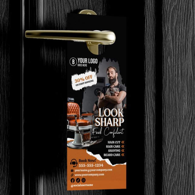 Aviso De Porta Hairdresser de Compro Barber Moderno (Criador carregado)