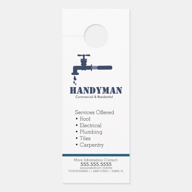 Aviso De Porta Handyman Plumbing Services Door Hanger (Frente)