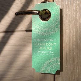 Aviso De Porta Instrutor de Meditação Yoga Green Gold Foil Mandal