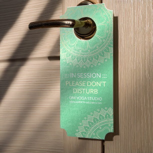 Aviso De Porta Instrutor de Meditação Yoga Green Gold Foil Mandal