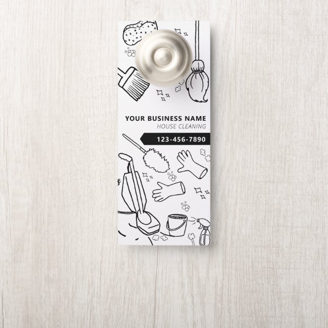 Aviso De Porta Janitorial de Limpeza de Casa Moderna (Na maçaneta)