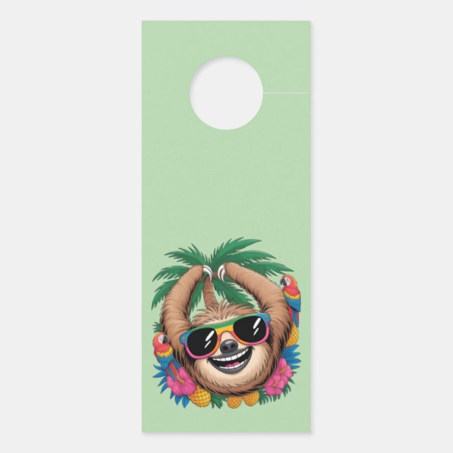 Aviso De Porta Kawaii Tropical Sloth – Cute Summer Vibes Rainbow  (Verso)