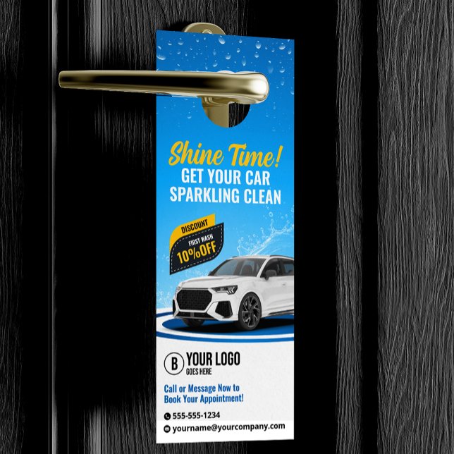 Aviso De Porta Lavagem de Carro Azul Detalhes Automotivos Limpeza (Criador carregado)