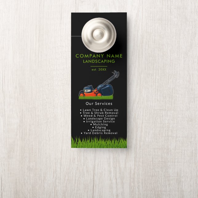 Aviso De Porta Lawn Mowing Landscaping Garden Lawn Care Black (Na maçaneta)