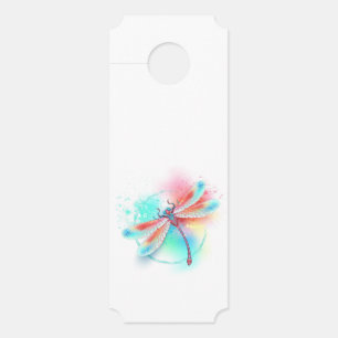 Aviso De Porta libélula vermelha sobre fundo de aquarela