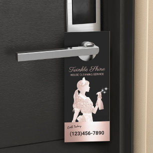Aviso De Porta Limpeza de Rosa Dourado Sparkles