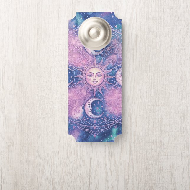 Aviso De Porta Mandala Galáxia Nebulosa do Sol e da Lua Celeste (Na maçaneta)