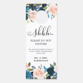 Aviso De Porta Marinho Azul Rosas Blush Casamento Não Incomodar