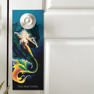 Aviso De Porta Mermaid Dragon Fantasy Blue