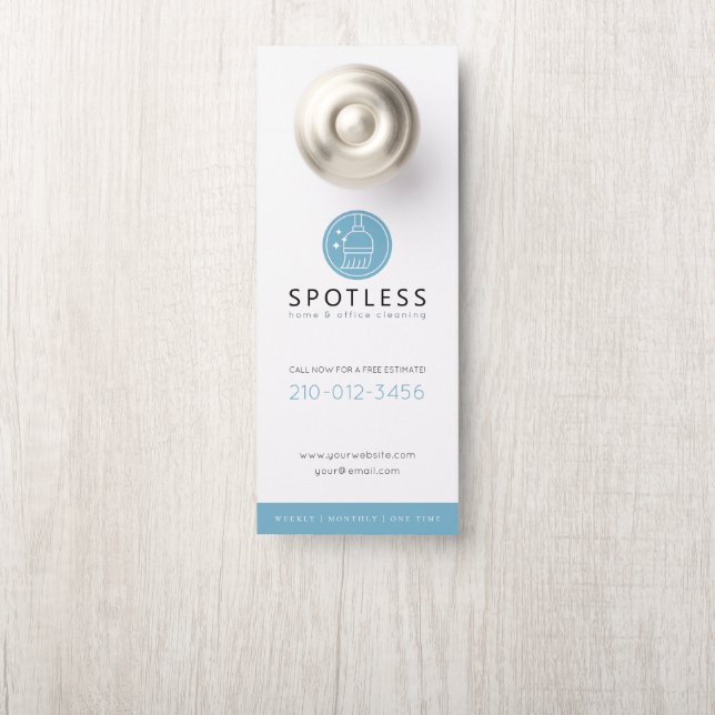 Aviso De Porta Modern Broom Logo Blue Cleaning Service (Na maçaneta)