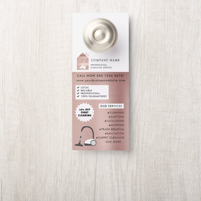 Aviso De Porta Modern Cleaning Cleaner Service Logo Rose Gold (Na maçaneta)