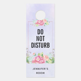 Aviso De Porta Moldura Floral Cor de Água Rosa Moderna Não Incomo