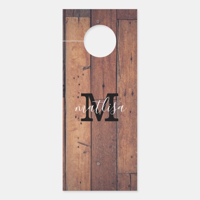 Aviso De Porta Monograma de Script de Farmhouse Russo Brown (Frente)