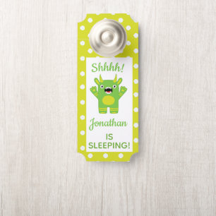 Aviso De Porta Monstro verde listrado Shhh! O bebê está dormind