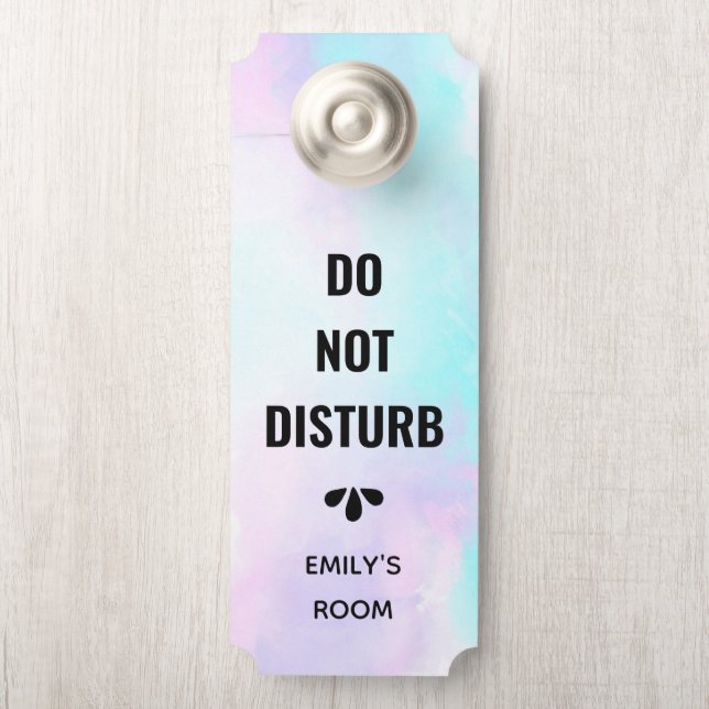 Aviso De Porta Não Incomodar Aquarela Azul e Púrpura Moderna (Na maçaneta)