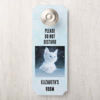 Não Incomodar Gatinho Branco Cujo Olho Azul