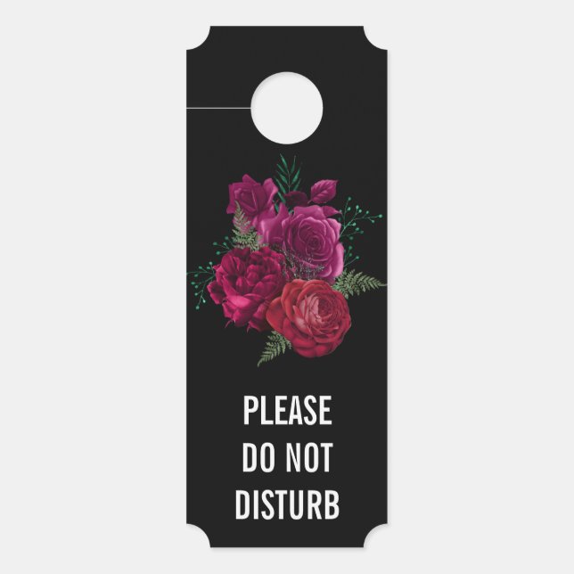 Aviso De Porta Não Incomodar O Buquê Floral Magenta Rosa Elegante (Frente)