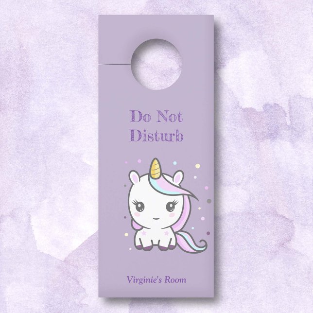 Aviso De Porta Não Incomodar o Unicórnio Roxo (Do Not Disturb Cute Unicorn Purple Door Hanger)