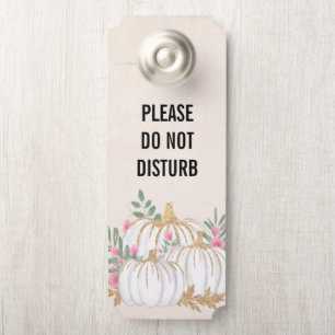 Aviso De Porta Não Incomodar Pumpkins Branco e Dourado Aquarela