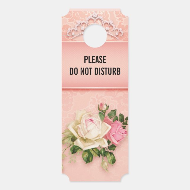 Aviso De Porta Não Incomodar Rosas Rosa E Diamante Tiara Princesa (Frente)