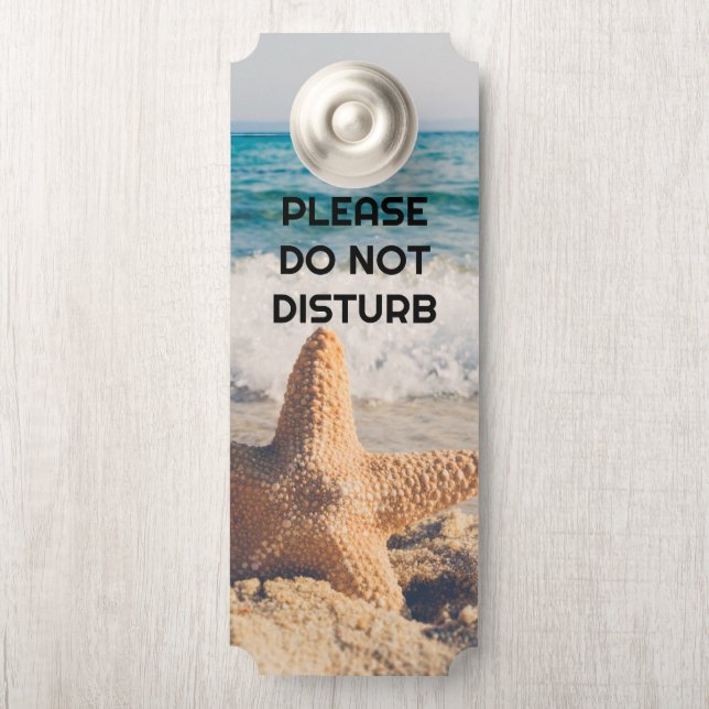 Aviso De Porta Não perturbe o Starfish em uma foto de Sandy Beach (Na maçaneta)