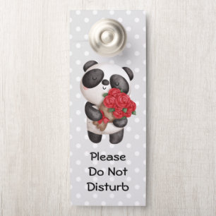 Aviso De Porta Não perturbe o urso de Panda bonito com Rose Bouqu