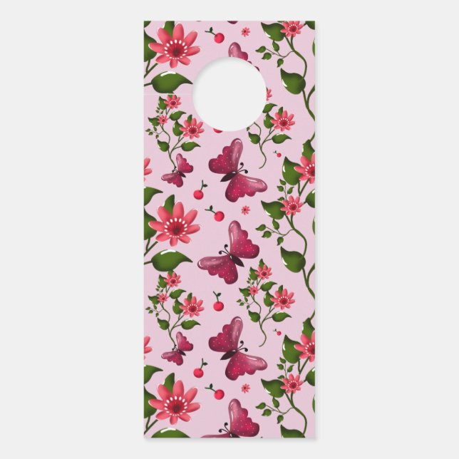 Aviso De Porta Padrão de Borboleta Cereja Fofa, Fruta Kawaii Bril (Frente)