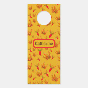 Aviso De Porta Padrão Floral Amarelo e Laranja no Monograma Amare