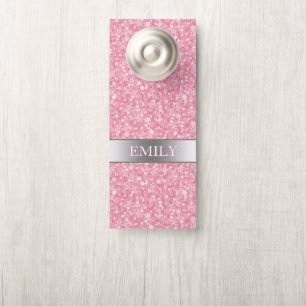 Aviso De Porta Padrões De Luminosidade Rosa E Branco Monogramados