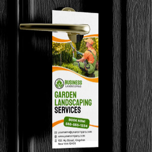 Aviso De Porta Paisagismo de jardim laranja e verde Corte de gram