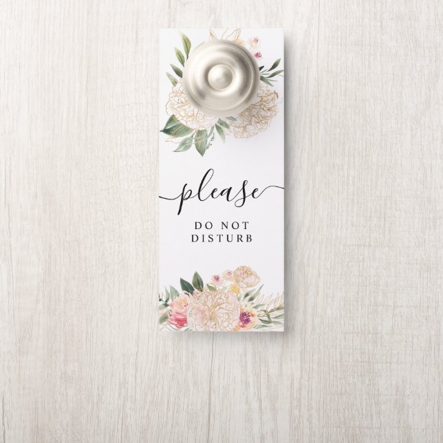 Aviso De Porta Peony e Gold Foil Blooms Door Hanger (Na maçaneta)