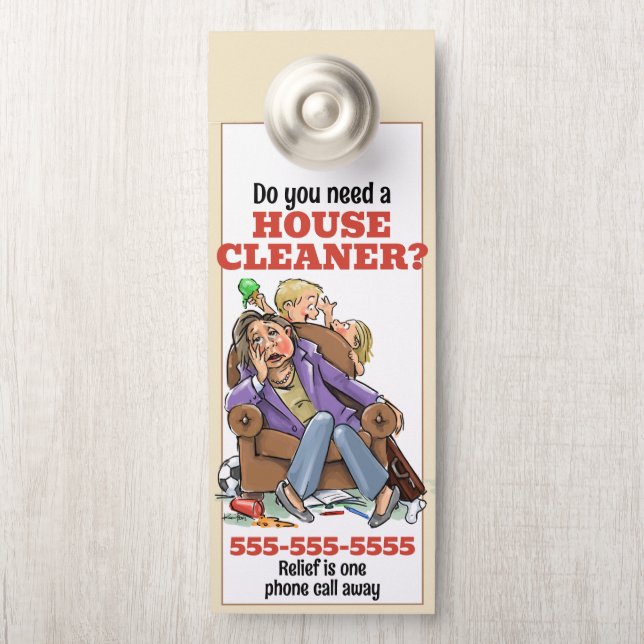 Aviso De Porta Personalizar Housecleaner Promo Flyer Houseclening (Na maçaneta)
