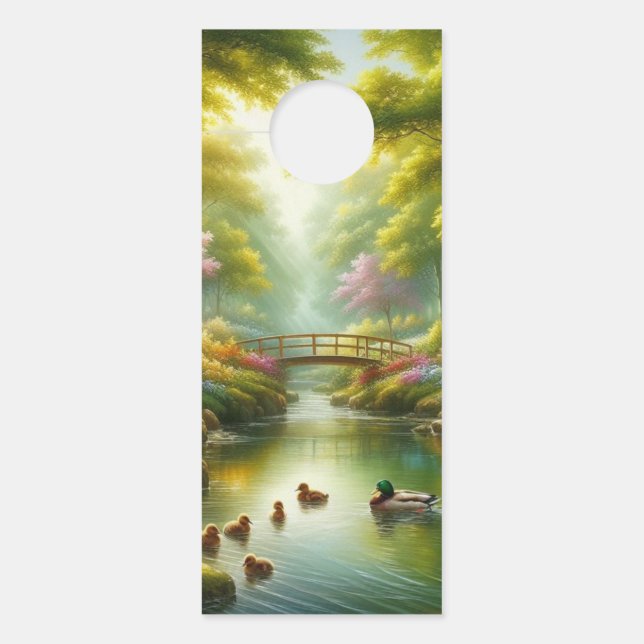 Aviso De Porta Primavera com patos/flores (Frente)