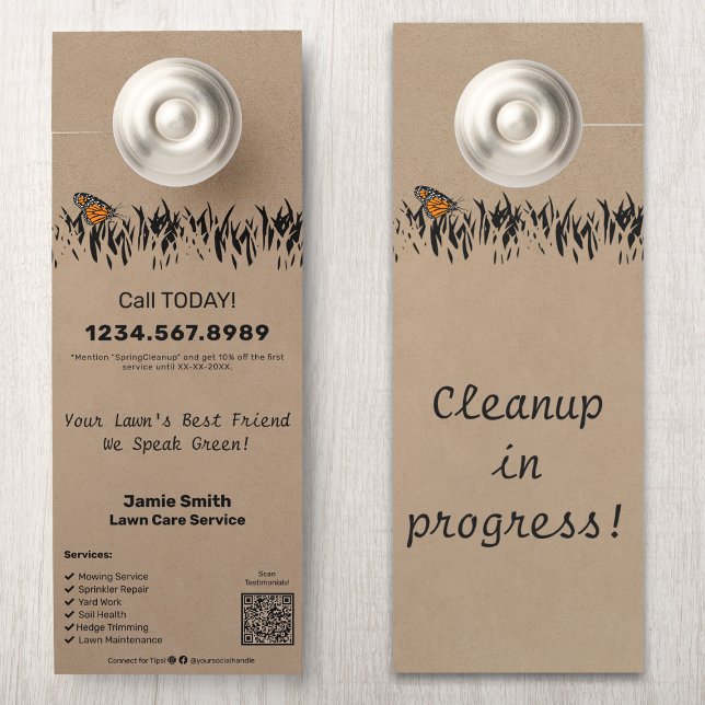 Aviso De Porta Promocional de Serviços de Paisagem Personalizado (Landscaping Service Promotional Custom Door Hanger)