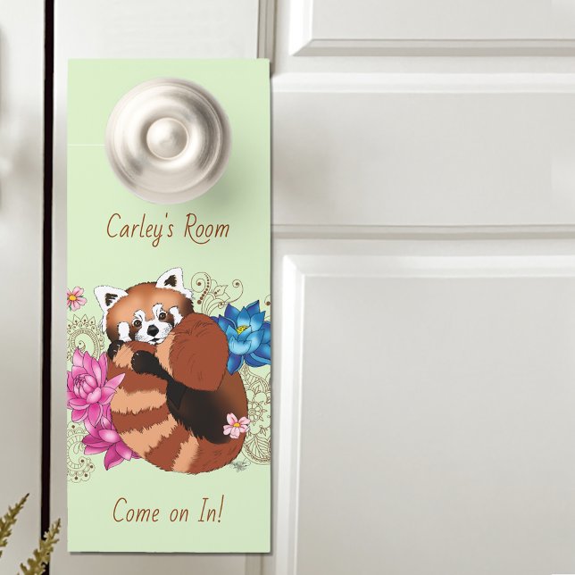 Aviso De Porta Red Panda Lotus Flowers Henna (Criador carregado)