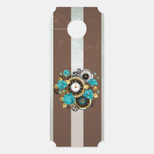 Aviso De Porta Relógio e Rosas de Turquesa em Striping