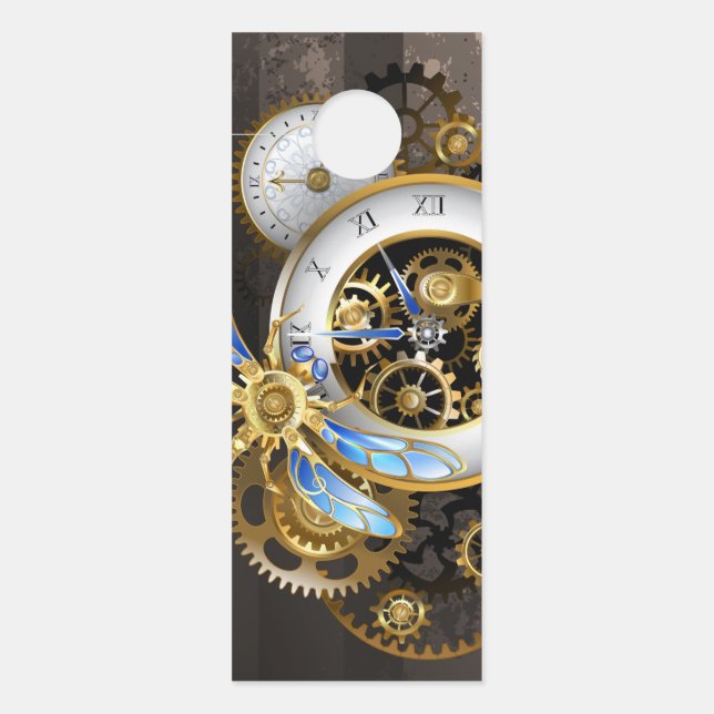 Aviso De Porta Relógio Steampunk com Dragonfly Mecânica (Frente)