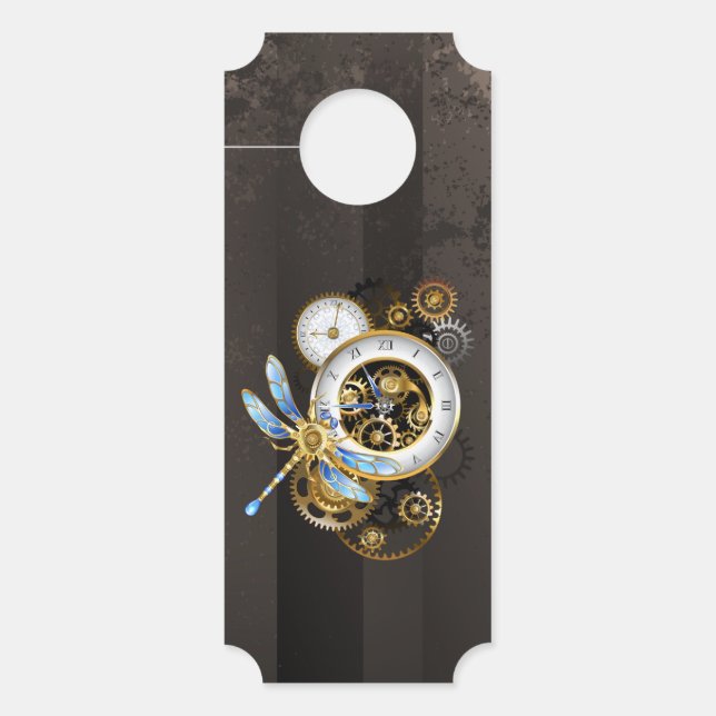 Aviso De Porta Relógio Steampunk com Dragonfly Mecânica (Frente)