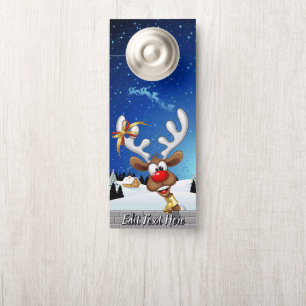 Aviso De Porta Rena de Natal Engraçada Espiando Meme de Natal