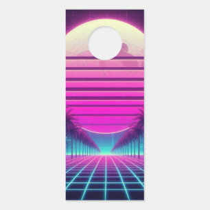 Aviso De Porta retrô, 80 anos lua neon/palmas