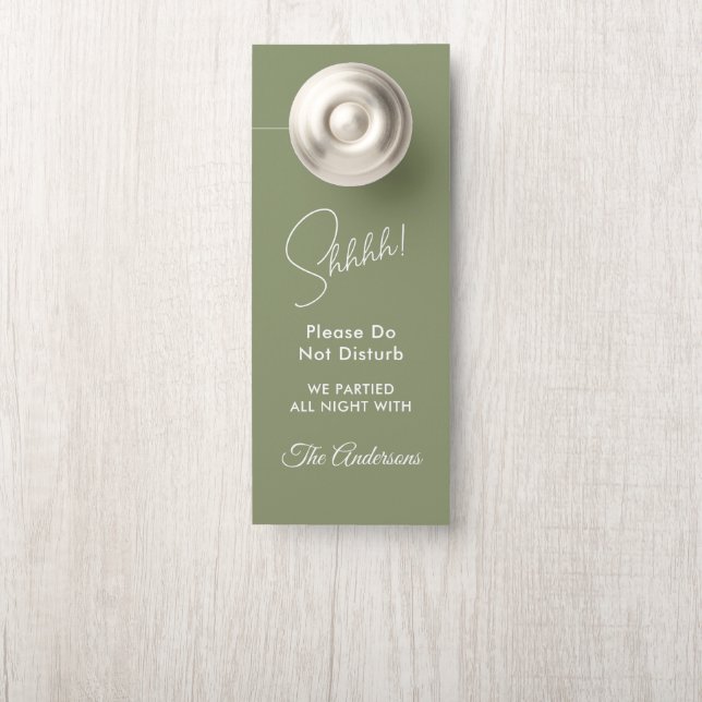 Aviso De Porta Sage Green White Wedor Hanger (Na maçaneta)