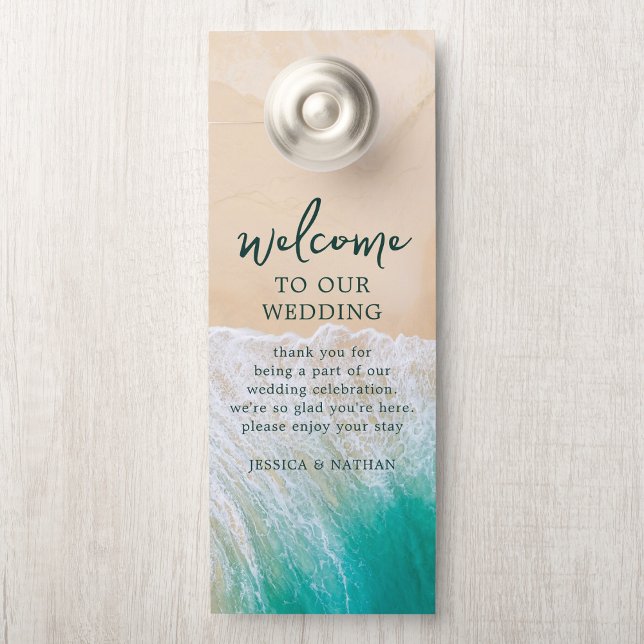 Aviso De Porta Sandy & Salty Beach I Teal I Wedl Welcome (Criador carregado)