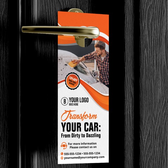 Aviso De Porta Serviço de Lavagem e Enceramento de Carros Laranja (Criador carregado)
